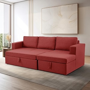 wakefit sofa cum bed  3 yrs warranty  sofa cum bed 3 seater sofa bed 6 x 4 feet bed cum sofa foldable sofa cum bed sofa cum bed for living room with 3 cushions - napper omega red