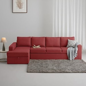 wakefit sofa set  3 year warranty  sofa 3 seater 3 seater sofa for living room wooden sofa set 3 seater  left aligned sofa for living room - napperomega  red