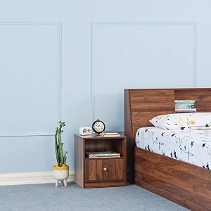 wakefit bedside table engineered wood side table with storage with single drawer  1 year warranty  - elara - columbian walnut
