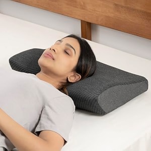 wakefit orthopedic cervical pillow  standard size 23x15x4 inch memory foam pillow for neck amp shoulder pain  machine washable ultra soft jacquard cover  2 year manufacturer warranty - dark grey