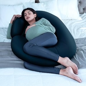 wakefit pregnancy pillow  6 months warranty  100 cotton j-shape maternity pillow for pregnant mothers pillow for pregnant women with breathable amp no heat fabric  navy blue