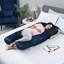 Wakefit Pregnancy Pillow | 6 Months Warranty | 100% Cotton J-Shape Maternity Pillow for Pregnant Mothers, Pillow for Pregnant Women with Breathable & No Heat Fabric | Navy Blue