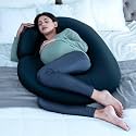 Wakefit Pregnancy Pillow | 6 Months Warranty | 100% Cotton J-Shape Maternity Pillow for Pregnant Mothers, Pillow for Pregnant Women with Breathable &amp; No Heat Fabric | Navy Blue