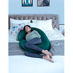 wakefit pregnancy pillow  6 months warranty  velvet c-shape maternity pillow for pregnant mothers pillow for pregnant women  peacock green
