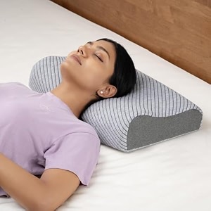 wakefit shape-sensing contour pillow set of 2  medium  195x115x4 inch shape-adaptive memory foam pillow for neck amp shoulder pain  machine washable cover with zipper  2 year warranty - light grey