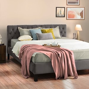 wakefit bed  king 78 x 72 solid wood bed upholstered without storage 3 year warranty - solis - velvet stone