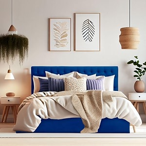wakefit bed  king 78 x 72 solid wood bed upholstered with storage 3 year warranty - solis - velvet blue