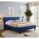 Wakefit Bed | Queen (78 X 60) Solid Wood Bed, Upholstered, Without Storage, 3 Year Warranty - Solis - Velvet Blue
