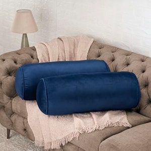 wakefit super soft bolster pillow  set of 2  25x10 inch  hollow fiber filling amp premium velvet fabric  machine washable pillow  for bed sofa amp diwan  blue