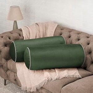 wakefit super soft bolster pillow  set of 2  25x10 inch  hollow fiber filling amp premium textured upholstery fabric  machine washable pillow  for bed sofa amp diwan  green