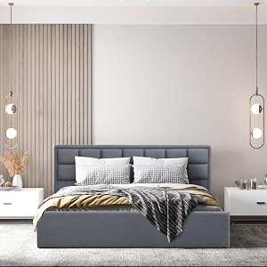 wakefit bed  king 78 x 72 solid wood bed upholstered with storage 3 year warranty - surma - omega blue
