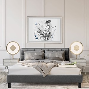 wakefit bed  king 78 x 72 solid wood bed upholstered without storage 3 year warranty - surma - omega grey
