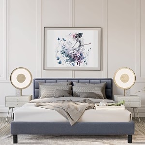 wakefit bed  king 78 x 72 solid wood bed upholstered without storage 3 year warranty - surma - omega blue