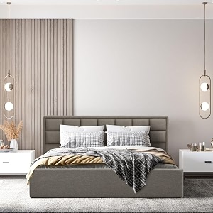 wakefit bed  king 78 x 72 solid wood bed upholstered with storage 3 year warranty - surma - omega grey