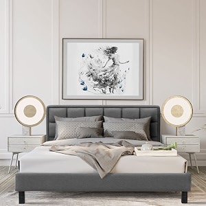 wakefit bed  queen 78 x 60 solid wood bed upholstered without storage 3 year warranty - surma - omega grey
