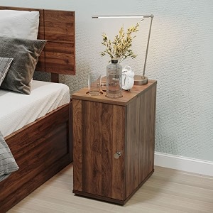 wakefit bedside table engineered wood side table with storage with single drawer  1 year warranty  - tinker - columbian walnut
