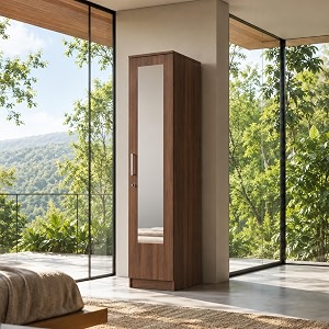 wakefit wardrobe for bedroom  1 yr warranty  cupboard for bedroom almirah wooden wardrobe mirror door multi-shelves storage density680750 kgm free installation from brand hunor - cw