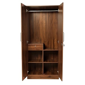 wakefit wardrobe  1 year warranty  engineered wood almirah cupboard for clothes storage  2 door drawer  tartan - columbian walnut