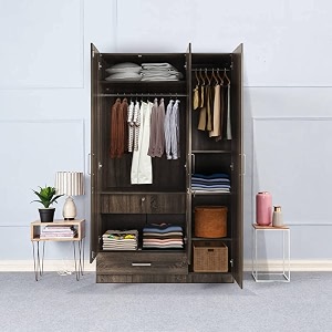 wakefit wardrobe  1 year warranty  engineered wood almirah cupboard for clothes storage  3 door 1 drawer 2 hanging space  cashmere - napa oak