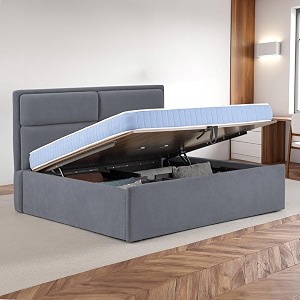 wakefit bed  queen 78 x 60 solid wood bed upholstered with storage 3 year warranty - zewail - velvet space grey