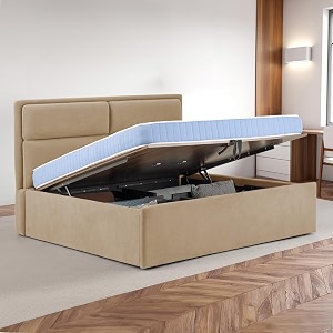 wakefit bed  queen 78 x 60 solid wood bed upholstered with storage 3 year warranty - zewail - napoli beige