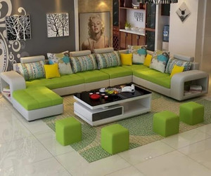 wakesure premium quality u-shaped sectional sofa with ottoman for living room velvet fabric 9 seater  sofa