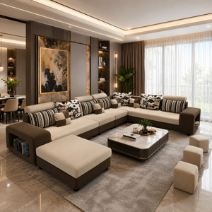 wakesure premium quality u-shaped sectional sofa with ottoman for living room velvet fabric 9 seater  sofa