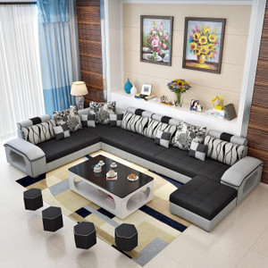 wakesure premium quality u-shaped sectional sofa with ottoman for living room velvet fabric 9 seater  sofa
