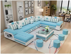 wakesure premium quality u-shaped sectional sofa with ottoman for living room velvet fabric 9 seater  sofa