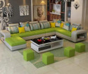WAKESURE Premium Quality U-Shaped Sectional Sofa with Ottoman for Living Room Velvet Fabric 9 Seater  Sofa