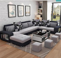 WAKESURE Premium Quality U-Shaped Sectional Sofa with Ottoman for Living Room Velvet Fabric 9 Seater  Sofa