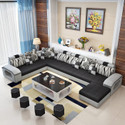 WAKESURE Premium Quality U-Shaped Sectional Sofa with Ottoman for Living Room Velvet Fabric 9 Seater  Sofa