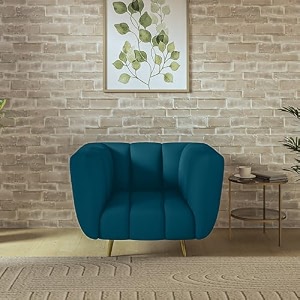 wakeup india sofa  mushy premium fabric sofa set  1 seater sofa  pocket spring cushion  padded cushioned armrest  metal leg with golden polish peacock blue seating-1  3 years warranty