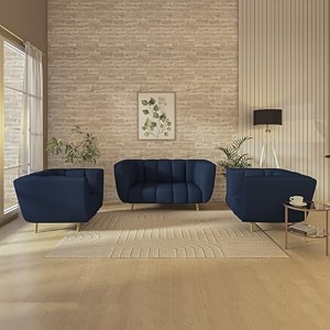 wakeup india sofa  mushy premium fabric sofa set  4 seater sofa  pocket spring cushion  padded cushioned armrest  metal leg with golden polish berry blue seating-211  3 years warranty