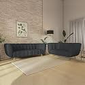 Wakeup India Sofa | Mushy Premium Fabric Sofa Set | 5 Seater Sofa | Pocket Spring Cushion | Padded Cushioned Armrest | Metal Leg with Golden Polish (Dark Grey, Seating-3+2) | 3 Years Warranty