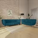 Wakeup India Sofa | Mushy Premium Fabric Sofa Set | 5 Seater Sofa | Pocket Spring Cushion | Padded Cushioned Armrest | Metal Leg with Golden Polish (Peacock Blue, Seating-3+2) | 3 Years Warranty