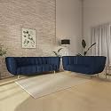 Wakeup India | Mushy Premium Fabric Sofa Set|5- to 6-Person Sofa Sofa|Padded Cushioned Armrest | Metal Leg with Golden Polish (Berry Blue,Seating-3+2) | 3 Years Warranty