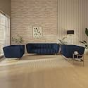 Wakeup India | Mushy Premium Fabric Sofa Set | 5- to 6-Person Sofa Sofa | Pocket Spring Cushion | Padded Cushioned Armrest | Metal Leg with Golden Polish (Berry Blue,Seating-3+1+1) | 3 Years Warranty
