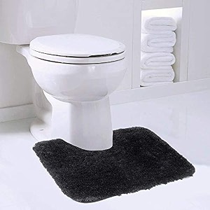 walensee bathroom contour rug 20x24 black non slip bath mat for bathroom water absorbent soft microfiber shaggy bathroom mat machine washable bath rug for bathroom u shape toilet rug