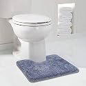 Walensee Bathroom Contour Rug (20x24, Blue) Non Slip Bath Mat for Bathroom Water Absorbent Soft Microfiber Shaggy Bathroom Mat Machine Washable Bath Rug for Bathroom U Shape Toilet Rug