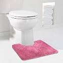 Walensee Bathroom Contour Rug (20x24, Hot Pink) Non Slip Bath Mat for Bathroom Water Absorbent Soft Microfiber Shaggy Bathroom Mat Machine Washable Bath Rug for Bathroom U Shape Toilet Rug