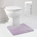 Walensee Bathroom Contour Rug (20x24, Lavender) Non Slip Bath Mat for Bathroom Water Absorbent Soft Microfiber Shaggy Bathroom Mat Machine Washable Bath Rug for Bathroom U Shape Toilet Rug