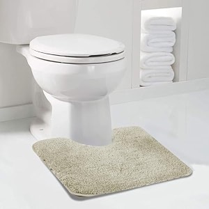 walensee bathroom contour rug 20x24 light tan non slip bath mat for bathroom water absorbent soft microfiber shaggy bathroom mat machine washable bath rug for bathroom u shape toilet rug