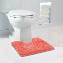 Walensee Bathroom Contour Rug (20x24, Living Coral) Non Slip Bath Mat for Bathroom Water Absorbent Soft Microfiber Shaggy Bathroom Mat Machine Washable Bath Rug for Bathroom U Shape Toilet Rug