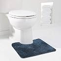 Walensee Bathroom Contour Rug (20x24, Navy) Non Slip Bath Mat for Bathroom Water Absorbent Soft Microfiber Shaggy Bathroom Mat Machine Washable Bath Rug for Bathroom U Shape Toilet Rug
