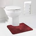 Walensee Bathroom Contour Rug (20x24, Red) Non Slip Bath Mat for Bathroom Water Absorbent Soft Microfiber Shaggy Bathroom Mat Machine Washable Bath Rug for Bathroom U Shape Toilet Rug