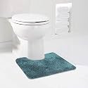 Walensee Bathroom Contour Rug (20x24, Teal) Non Slip Bath Mat for Bathroom Water Absorbent Soft Microfiber Shaggy Bathroom Mat Machine Washable Bath Rug for Bathroom U Shape Toilet Rug
