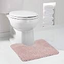 Walensee Bathroom Contour Rug Non Slip Bath Mat for Bathroom Water Absorbent Soft Microfiber Shaggy Bathroom Mat Machine Washable Bath Rug for Bathroom U Shape Toilet Rug (20x24, Dusty Pink)