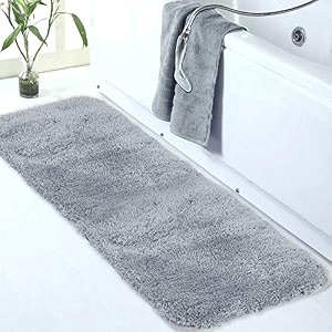 walensee large bathroom rug 24 x 72 grey extra soft and absorbent shaggy bathroom mat machine washable microfiber bath mat for bathroom non slip bath mat luxury bathroom floor mats