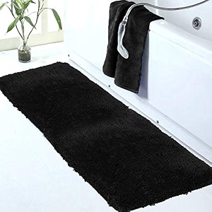 walensee large bathroom rug 24 x 72 black extra soft and absorbent shaggy bathroom mat machine washable microfiber bath mat for bathroom non slip bath mat luxury bathroom floor mats